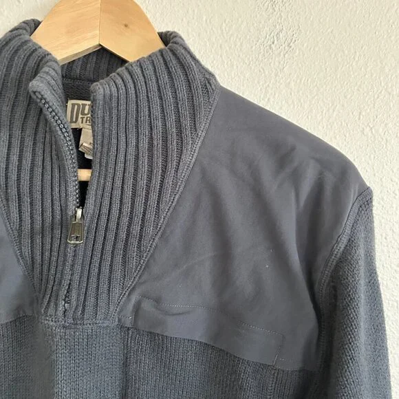 Duluth Trading Co Sweater Gray 1/4 Zip Mock Neck Elbow Patch Cotton Wool - Picture 2 of 7